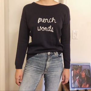 French Words Knit Sweater